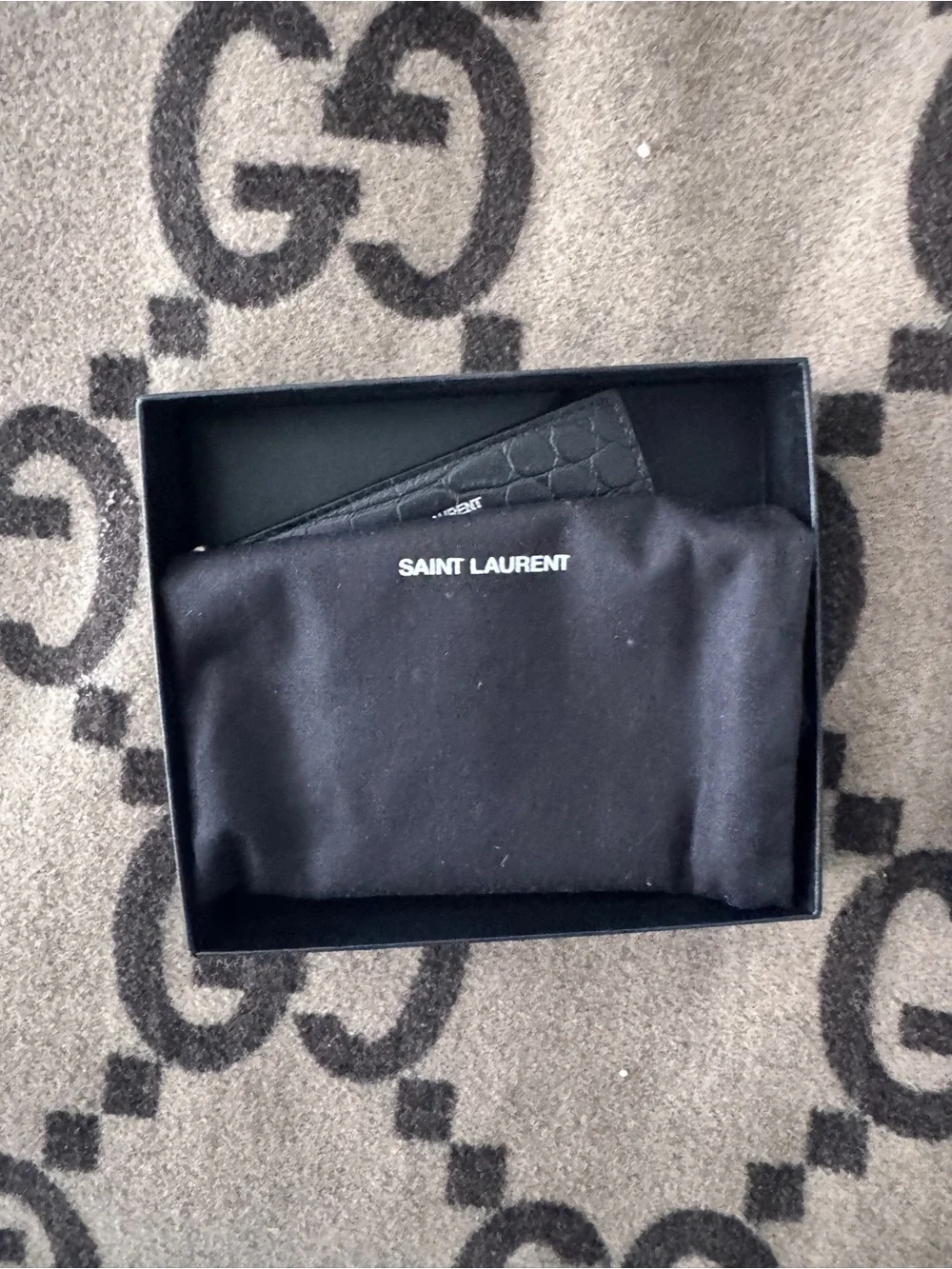 Yves Saint Laurent Black Croc-Embossed Leather Money Clip